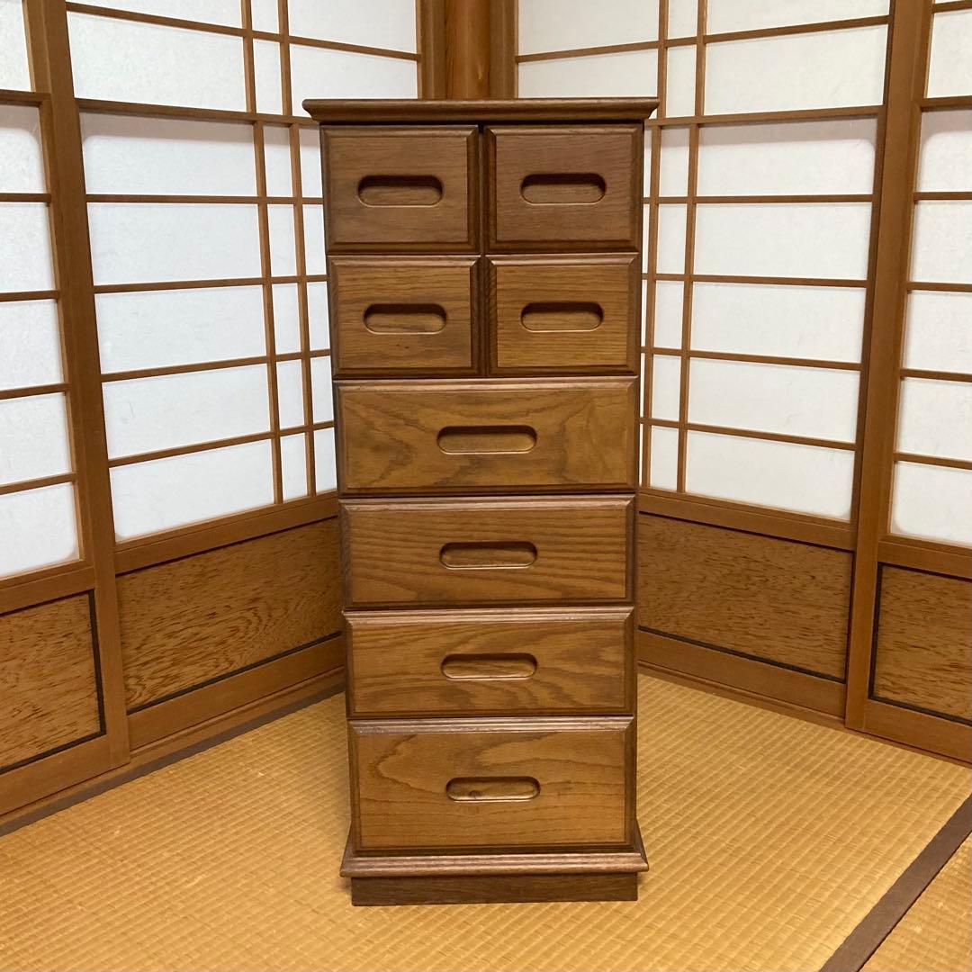 渡部木工 引き出し チェスト 箪笥 スリム 茶 木製 ナラ材 8杯 家具 レトロ