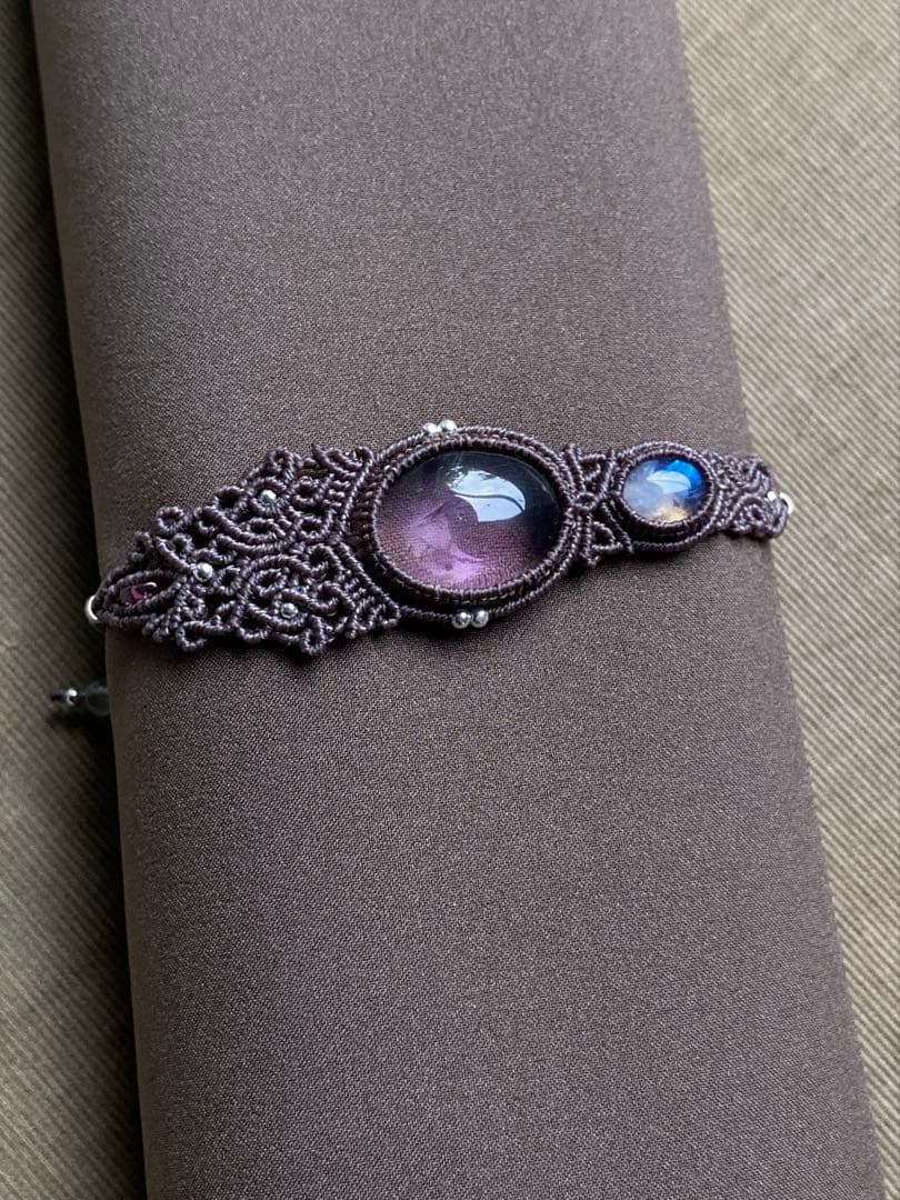 アメジスト　レインボームーンストーン　マクラメブレスレット