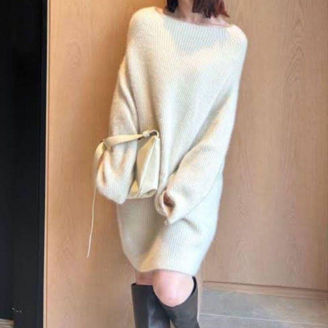 【新品未使用】FRAY I.D ラクーンニット　ミニワンピース　アイボリー