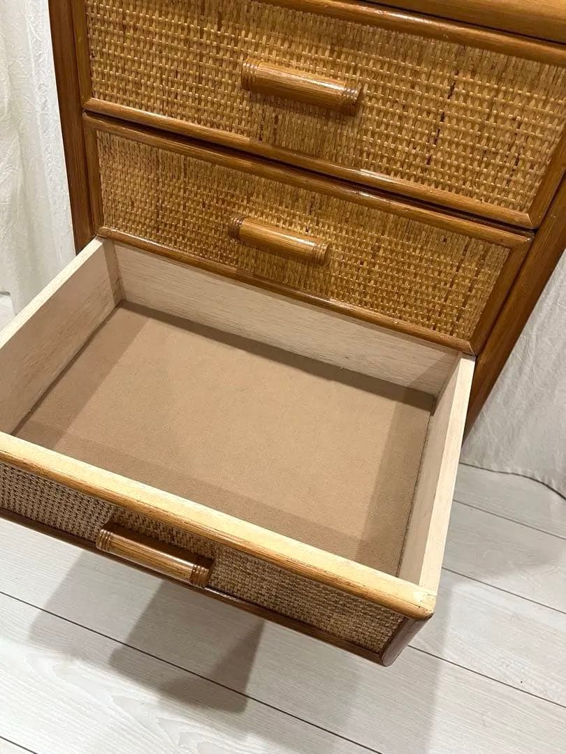 ラタン チェストタンス 5段引き出し 昭和レトロ 押入れ収納 藤