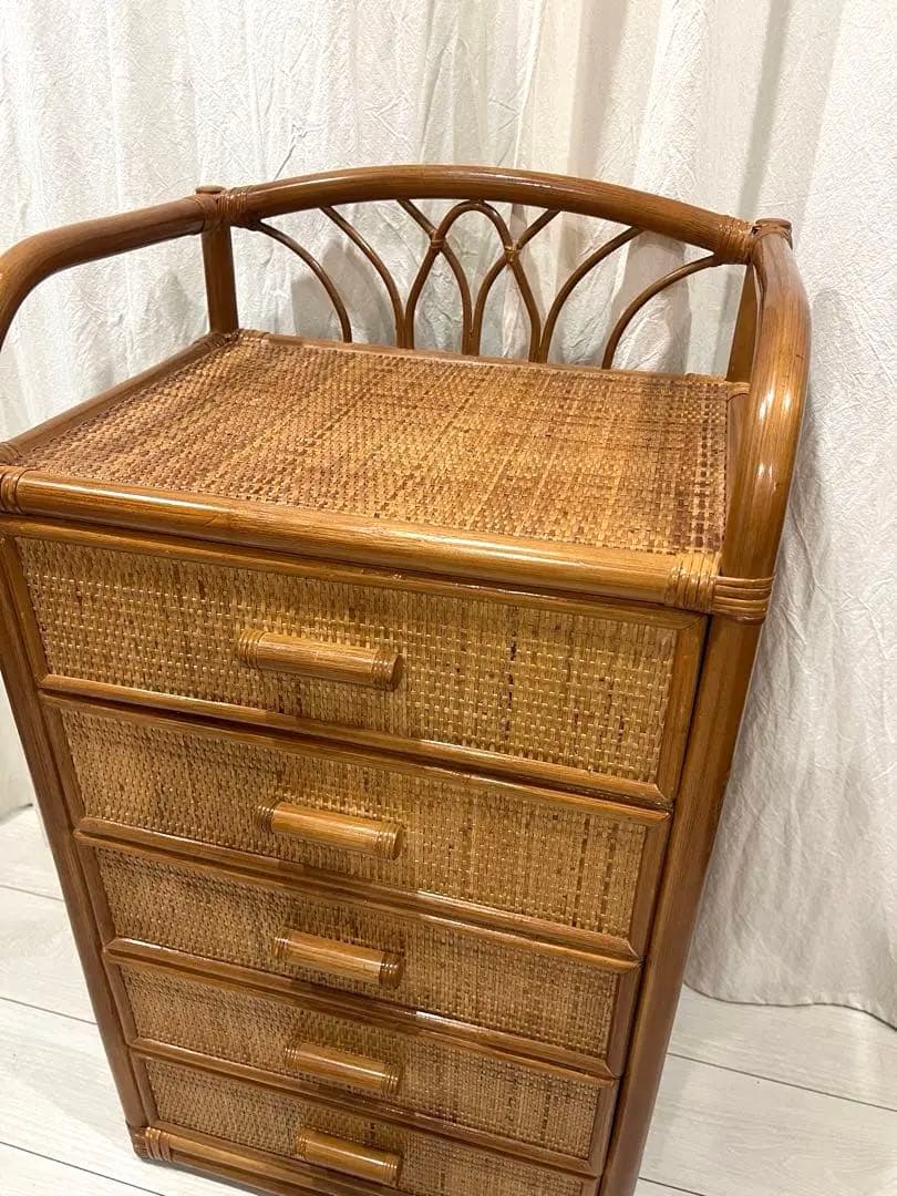 ラタン チェストタンス 5段引き出し 昭和レトロ 押入れ収納 藤