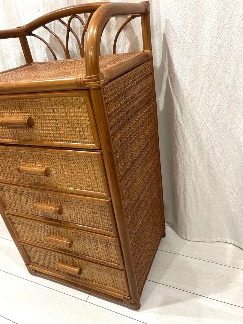 ラタン チェストタンス 5段引き出し 昭和レトロ 押入れ収納 藤