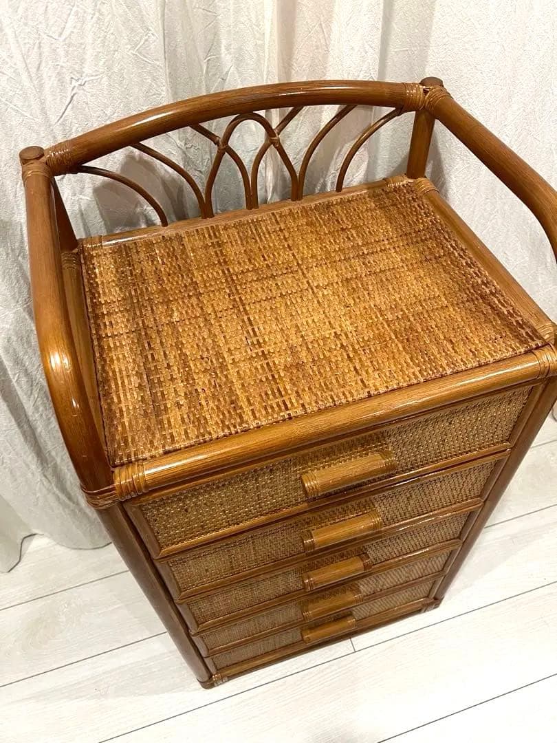 ラタン チェストタンス 5段引き出し 昭和レトロ 押入れ収納 藤