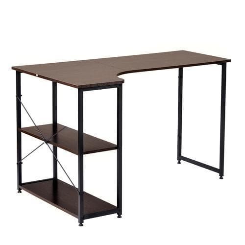 ブラウン パソコンデスクL字120cm2段ラック付デスク木製ミシン台書斎机