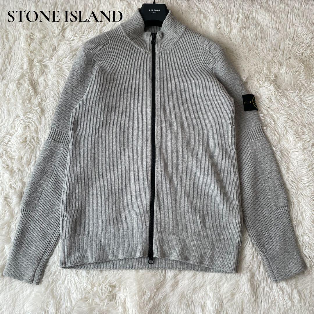 Stone  ドライバーズニット M グレー フルジップ リブ編み