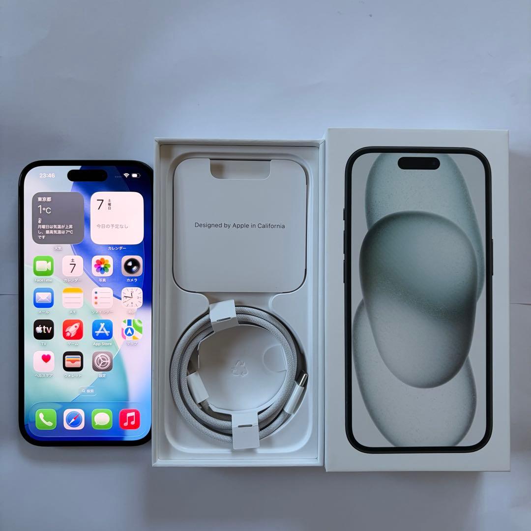 【美品】iPhone15 Apple 128GB ブラック 11ヶ月使用 94％