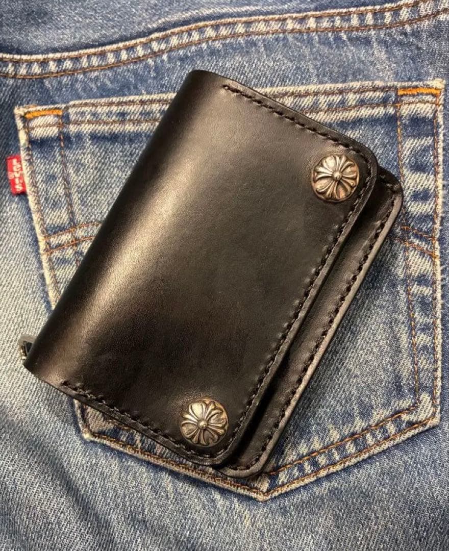 トラッカーウォレットショートサイズ　シルバー925クロスボールコンチョカスタム