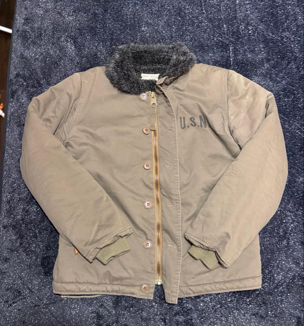 【美品】N-1デッキ ジャケット U.S.N. NAVY カーキ　WALDES