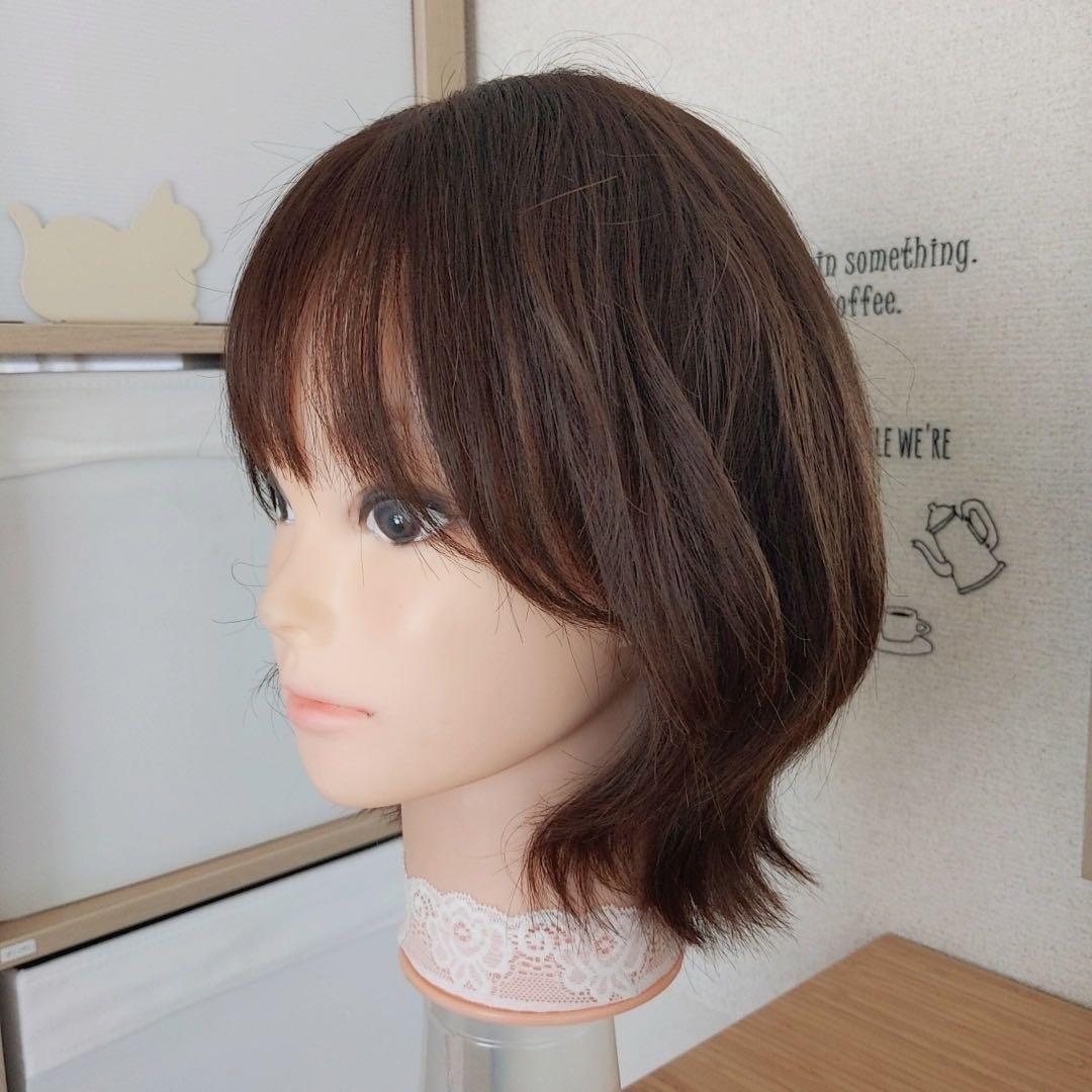 ★サラサラ人毛100%★外ハネレイヤー　ブラウン　後れ毛・うぶ毛カット済み