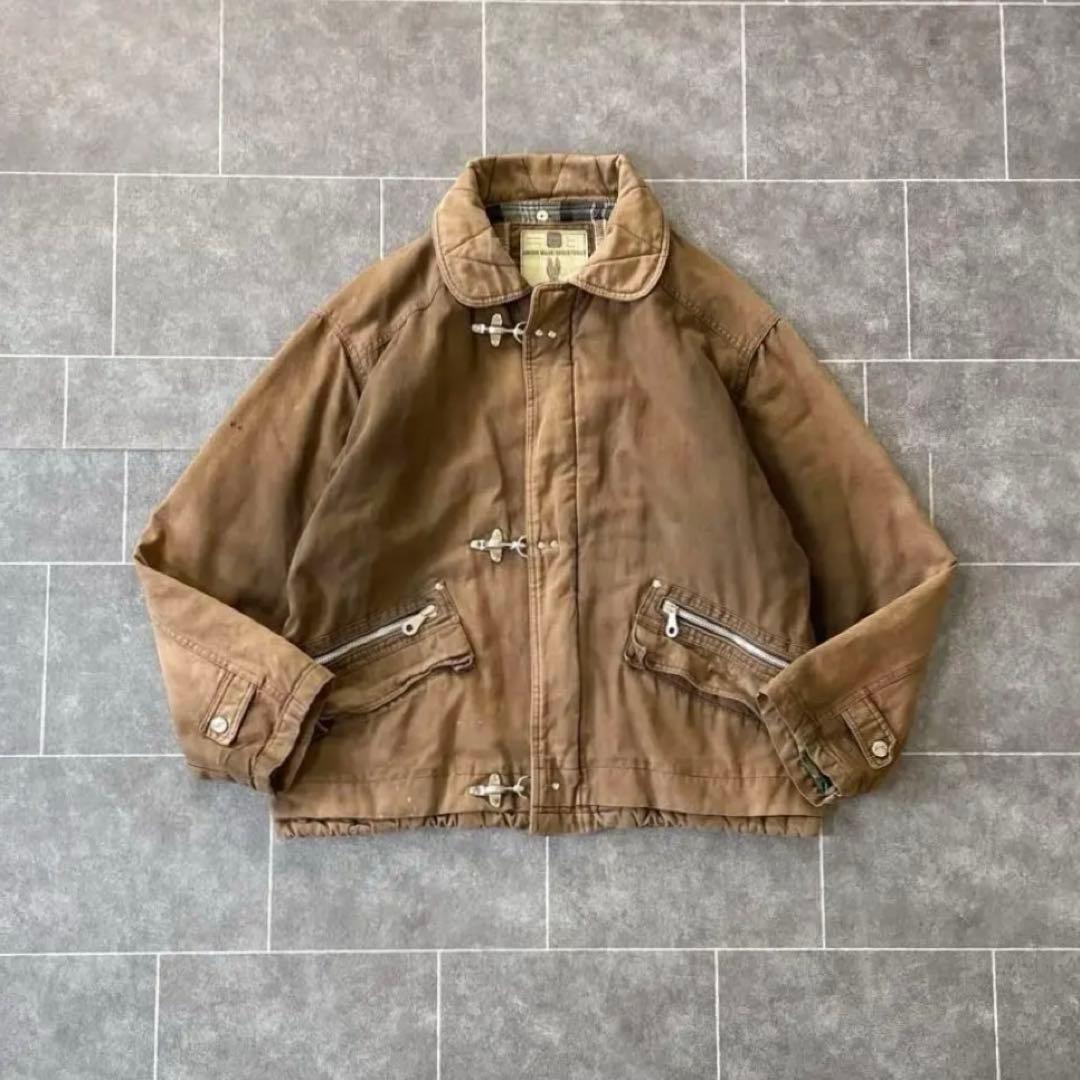 90-'s vintageダック地 ファイヤーマンジャケット ブラウン フェード
