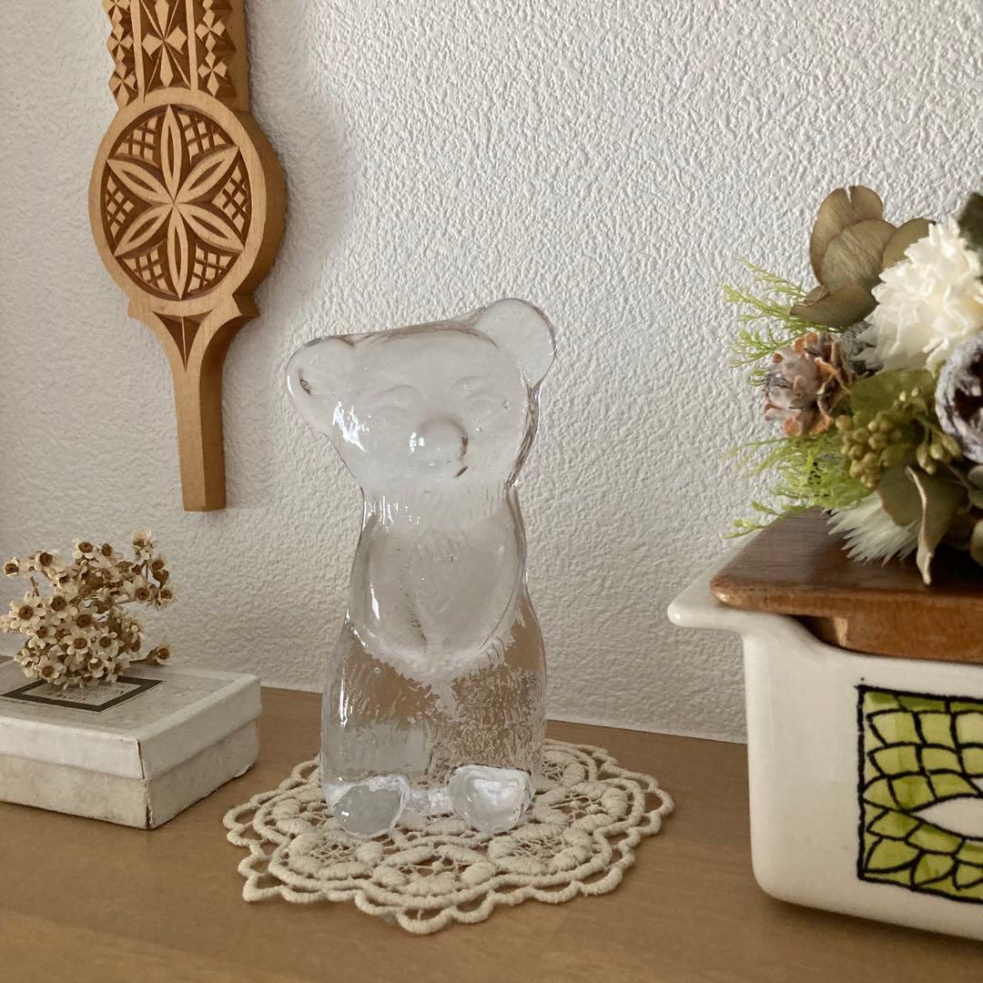 北欧ヴィンテージ　エダクリスタル社　クマさんのガラスオブジェ　　ペーパーウェイト