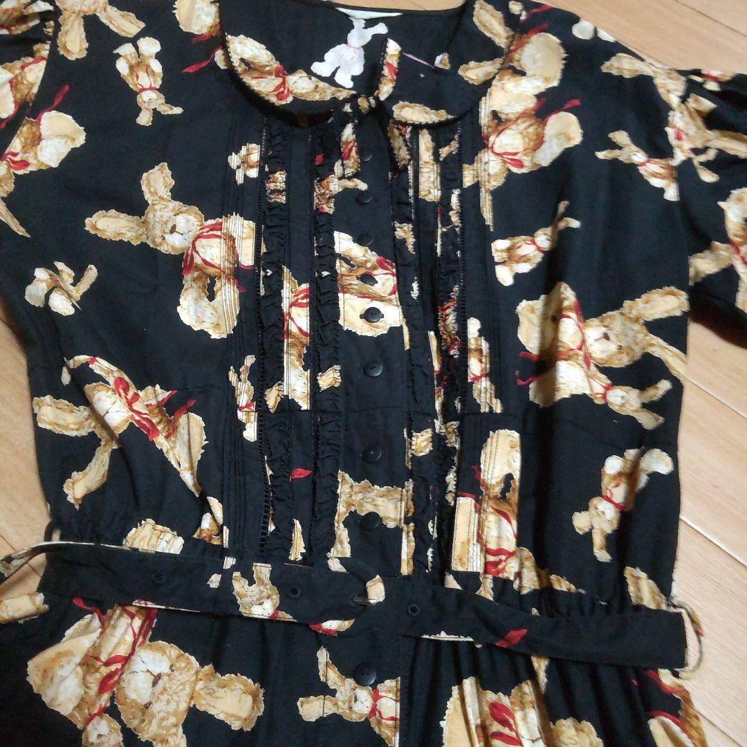 美品ピンクハウス　ぬいぐるみうさぎプリントワンピース