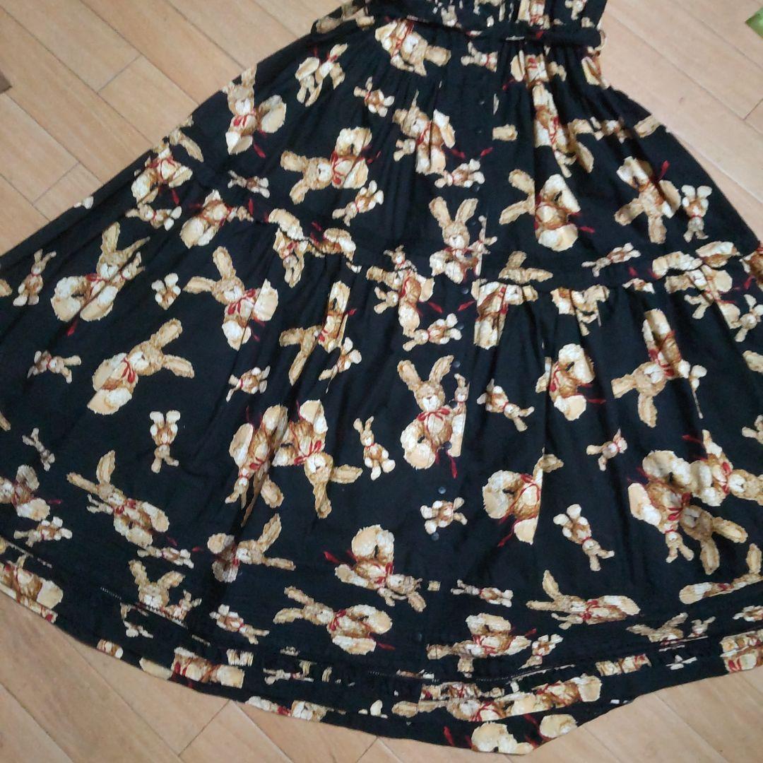 美品ピンクハウス　ぬいぐるみうさぎプリントワンピース