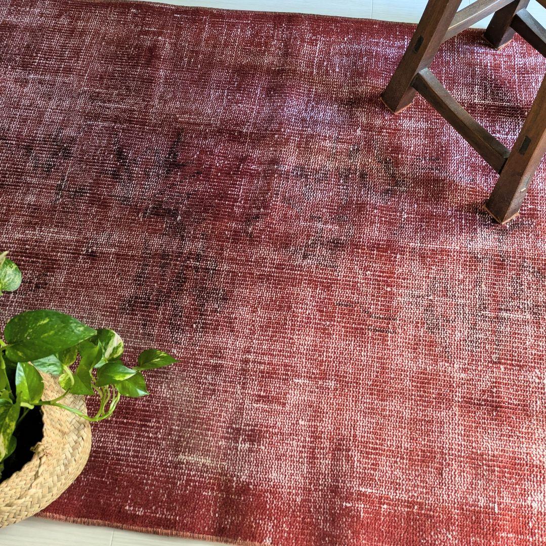 93×207 オーバーダイ深い赤　トルコヴィンテージラグ