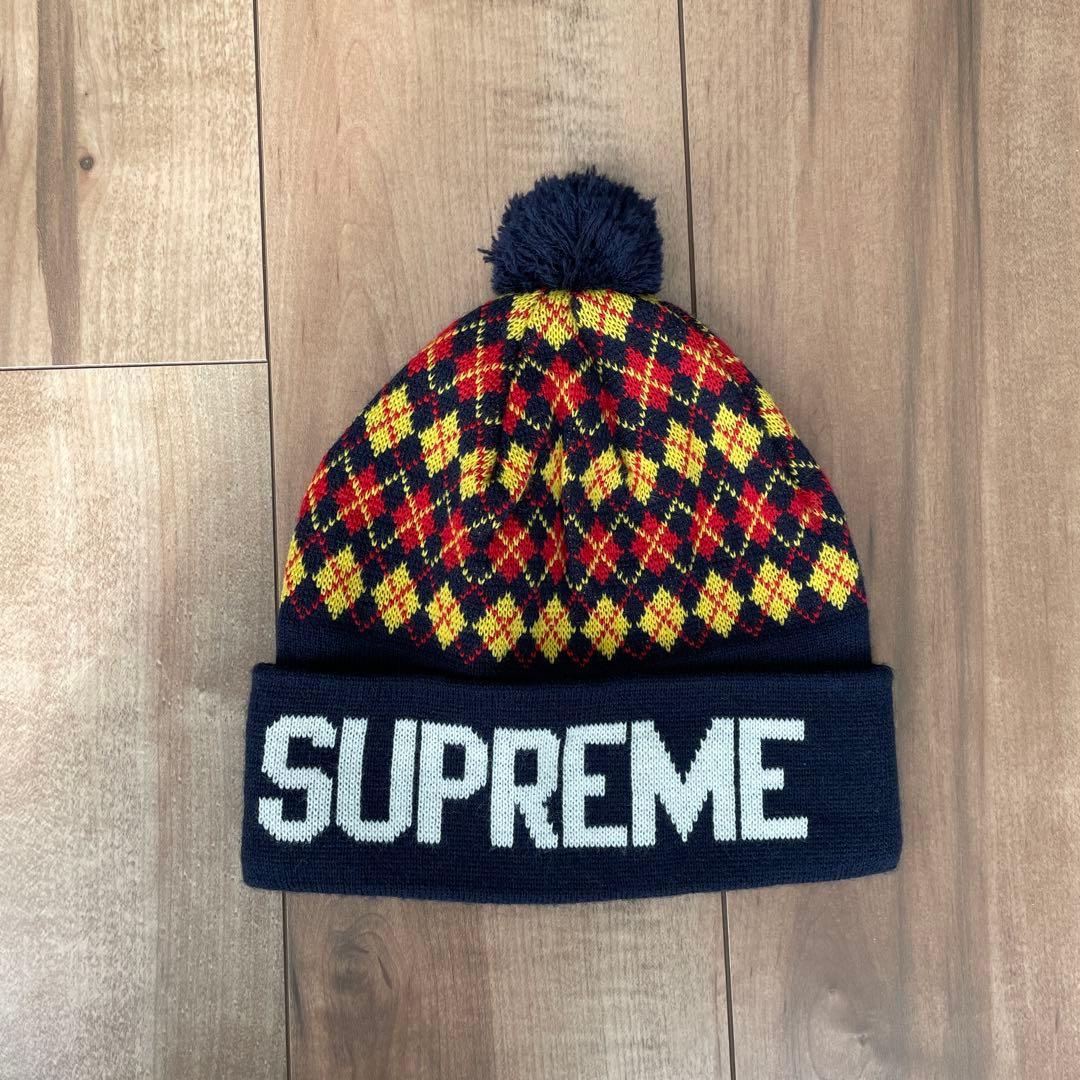 SUPREME チェック柄 ニット帽 ポンポン付き