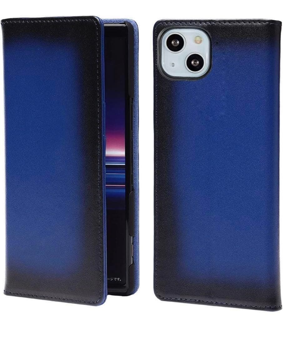 iPhone13 6.1インチ ケース　手帳型 黒 ブルー ガラスフィルム付き