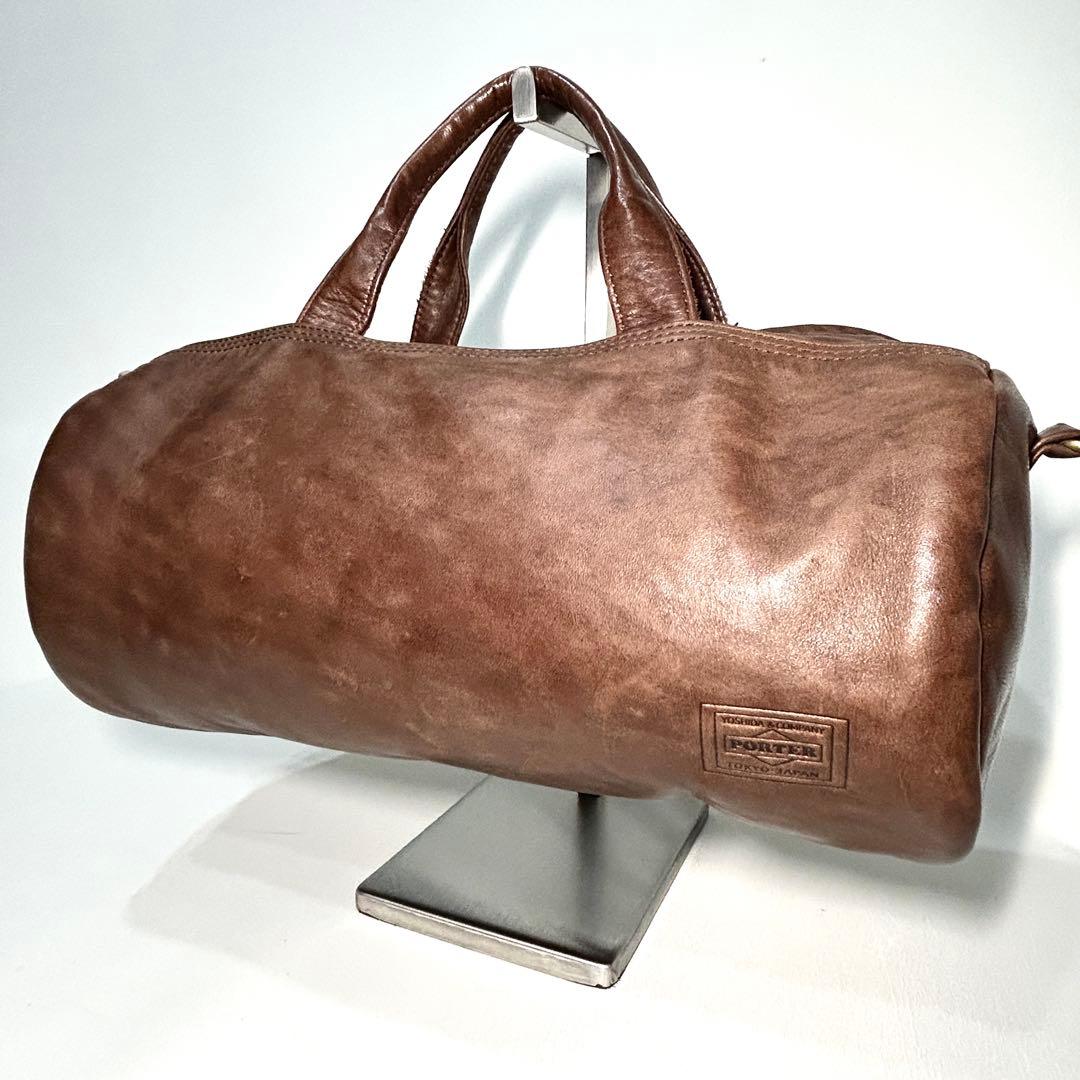 美品✨PORTER ポーター フランク 2WAY レザー ボストンバッグ S 茶