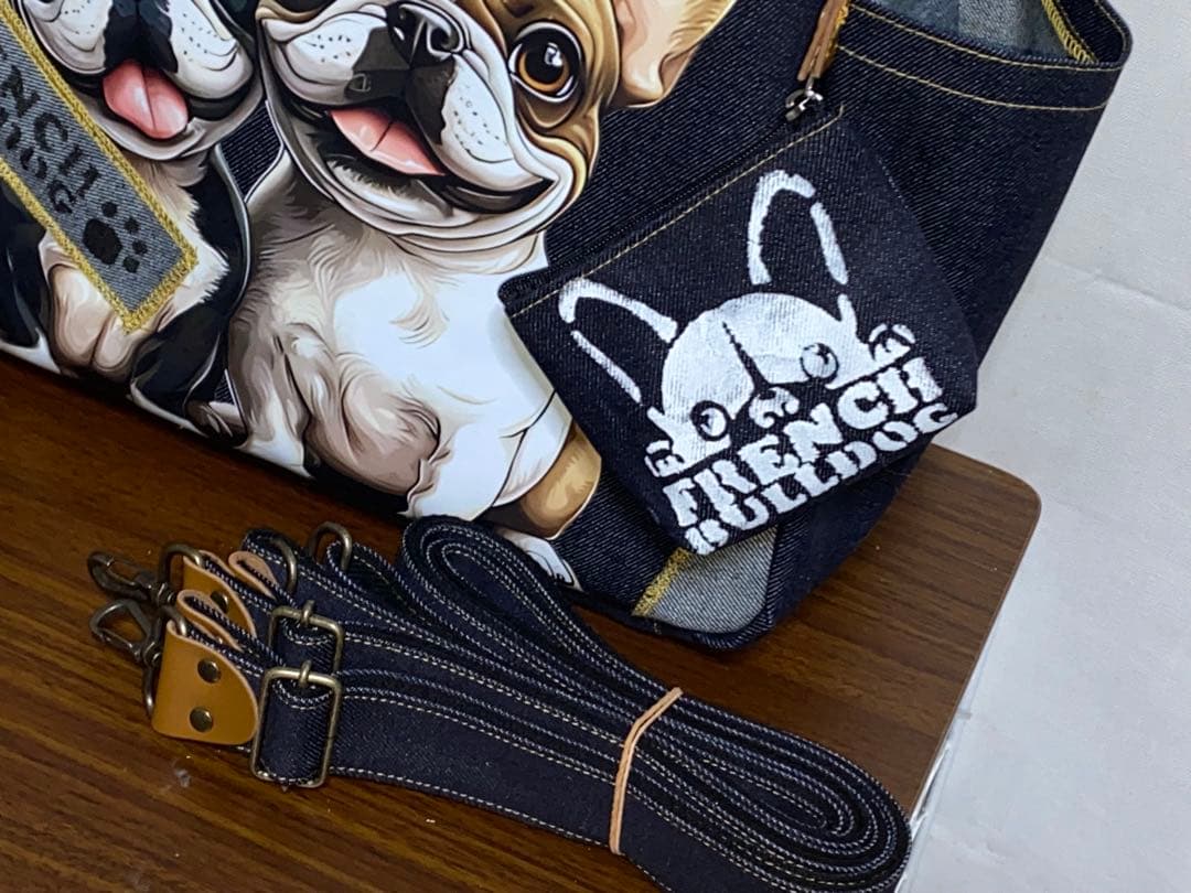 ☆岡山デニム☆ステンシル☆☆フレンチブルドッグ☆4wayあおりバッグ