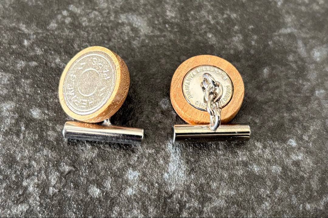 HERMES カフリンクス シルバー/ウッド(箱付き)