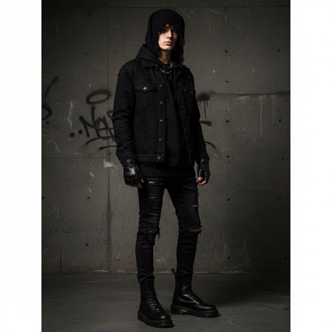 入手困難 ダメージ加工 黒 編み込み ロングビーニー