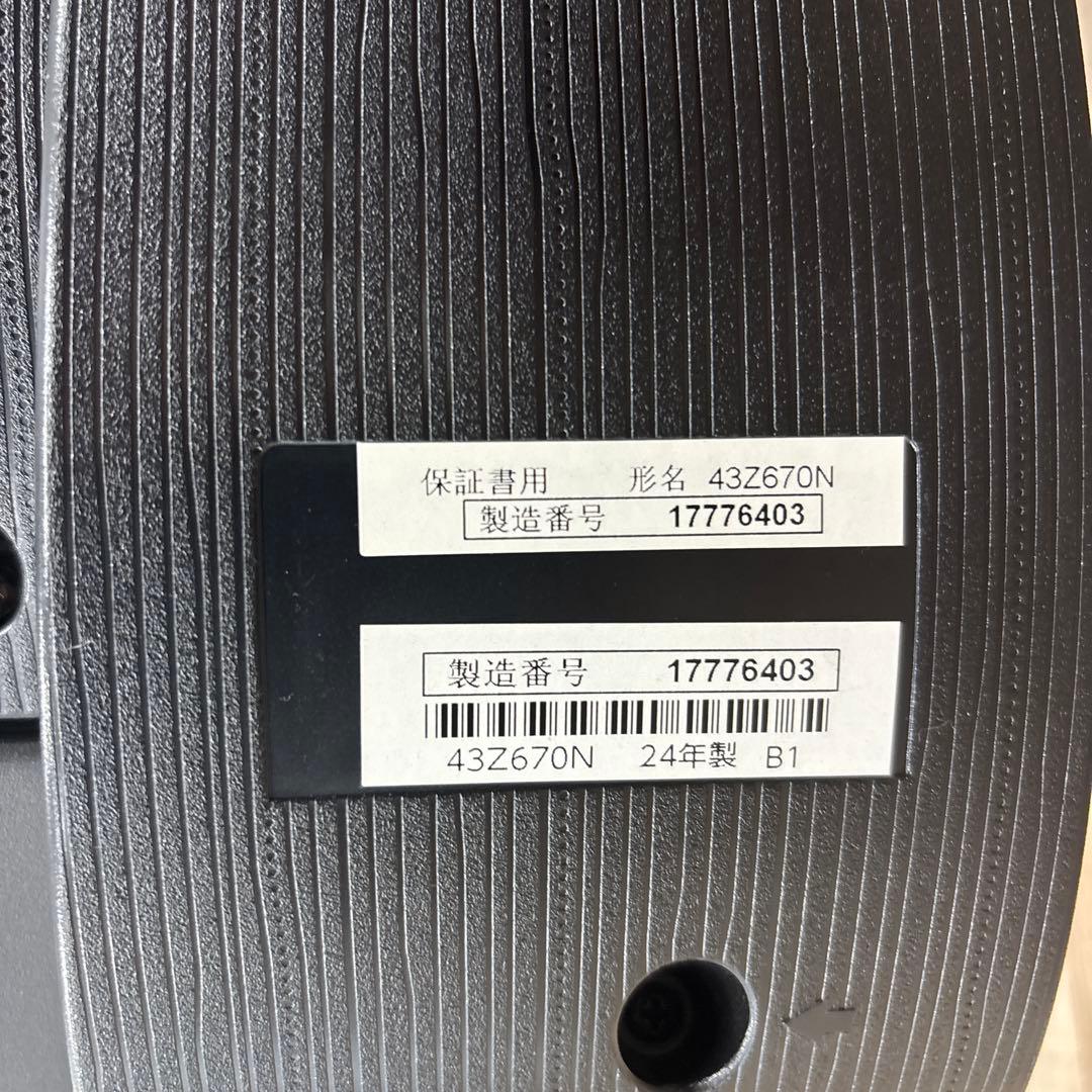 東芝 REGZA 43Z670N 43インチ液晶テレビ 2024年製