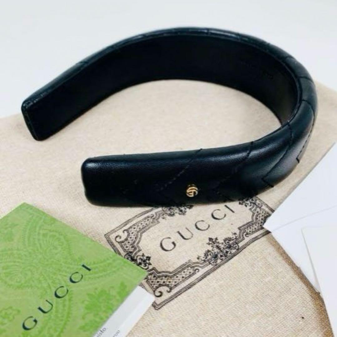 GUCCI　グッチ　ラムスキンレザー　キルティング　カチューシャ