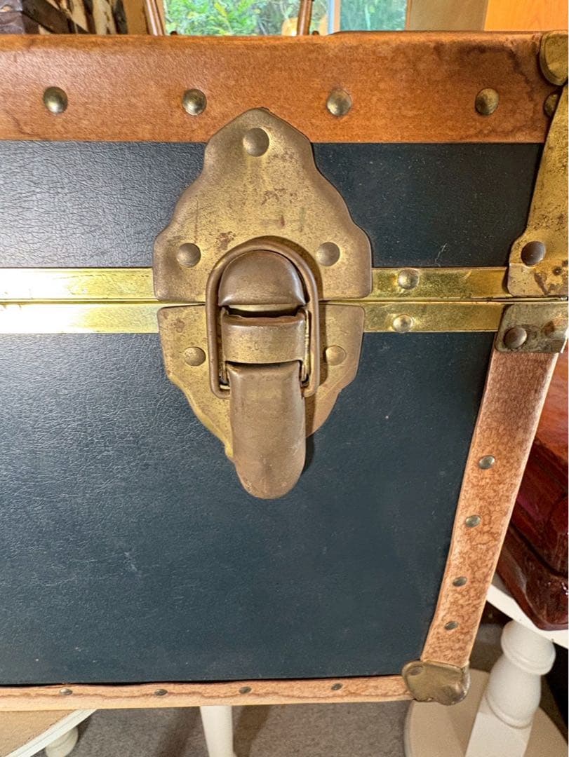 1950-60s アメリカ製 大型スチーマートランク 実使用タグ付　鍵付き