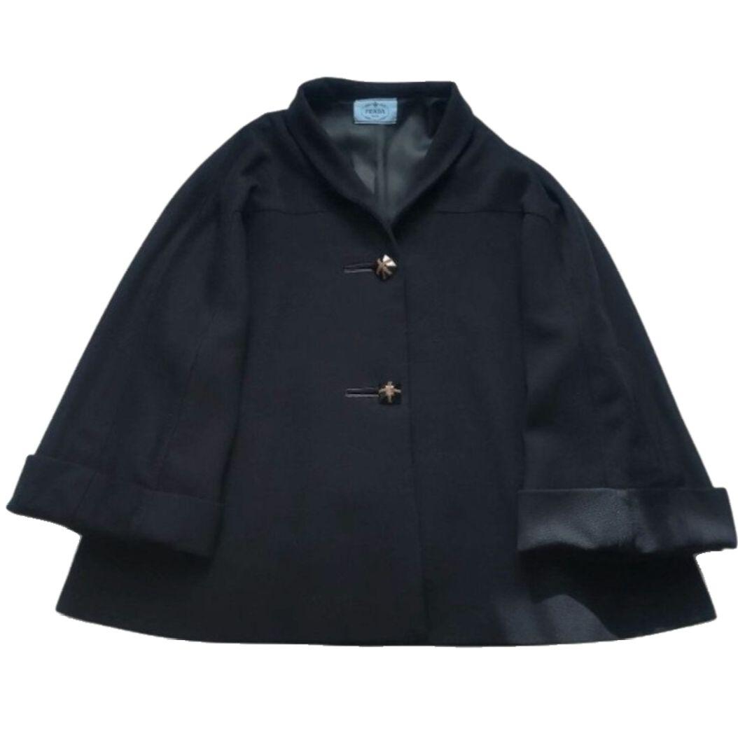 ✨美品✨プラダ　WOOL ポンチョ コート　ショールカラー ブラック　サイズ44