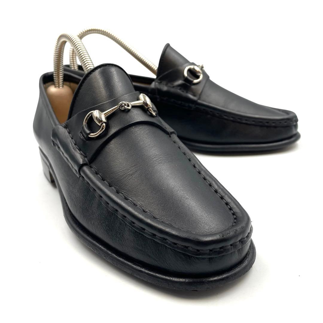 《超美品》グッチ ホース ビット ローファー シルバー金具 黒系 34 1/2