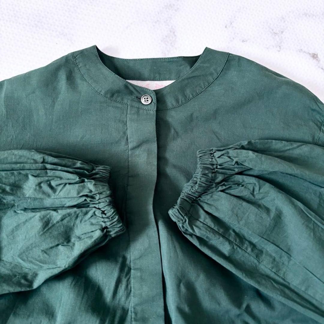 BEARDSLEY ビアズリー　ギャザーワンピース　ダークグリーン　洗える　長袖