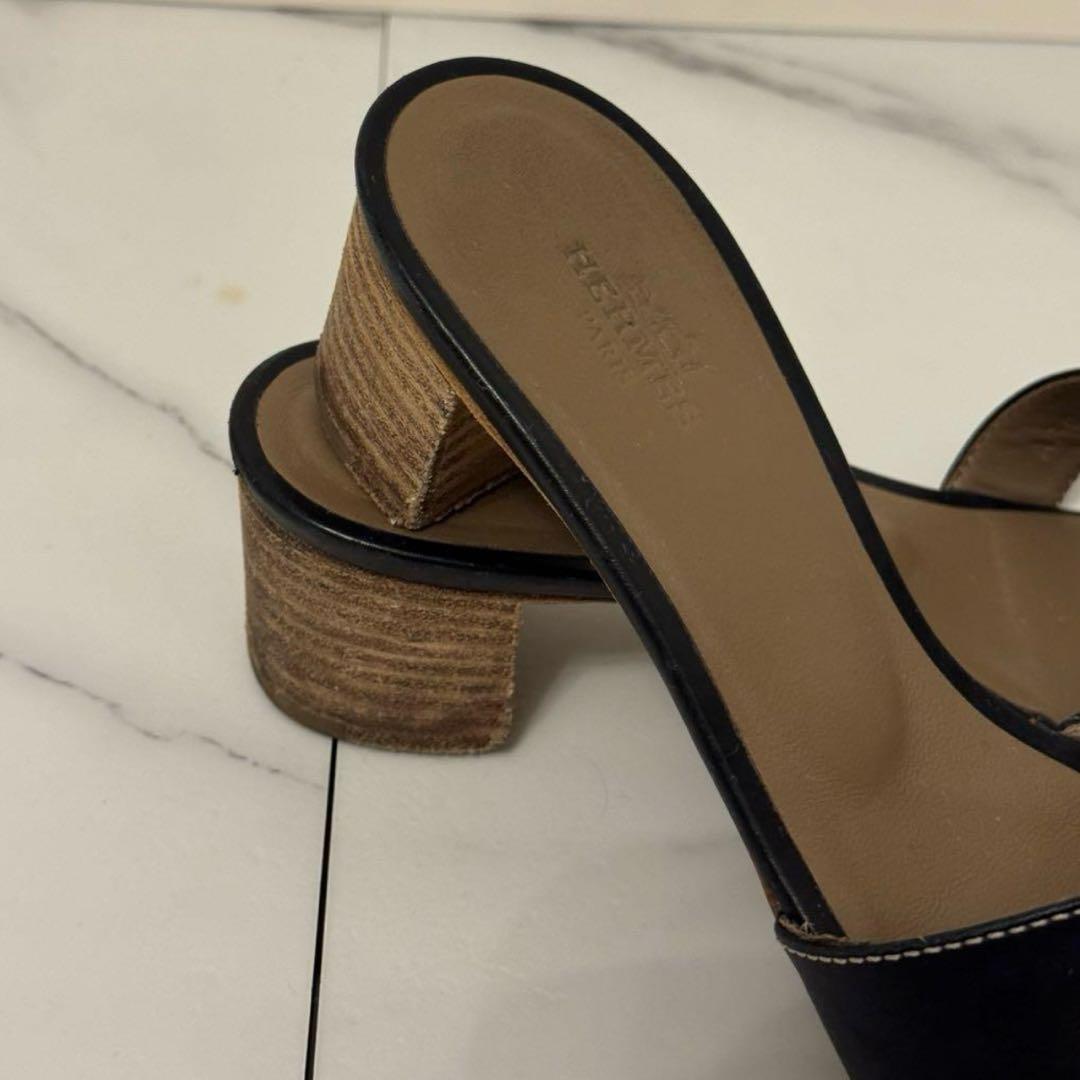 HERMES オアジス ミュール サンダル36レザー ブラック エルメス