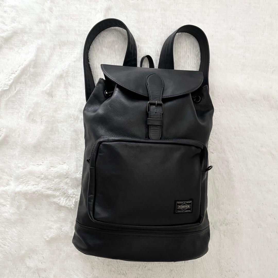 【美品】PORTER ポーター コルチナ リュック オールレザー ブラック