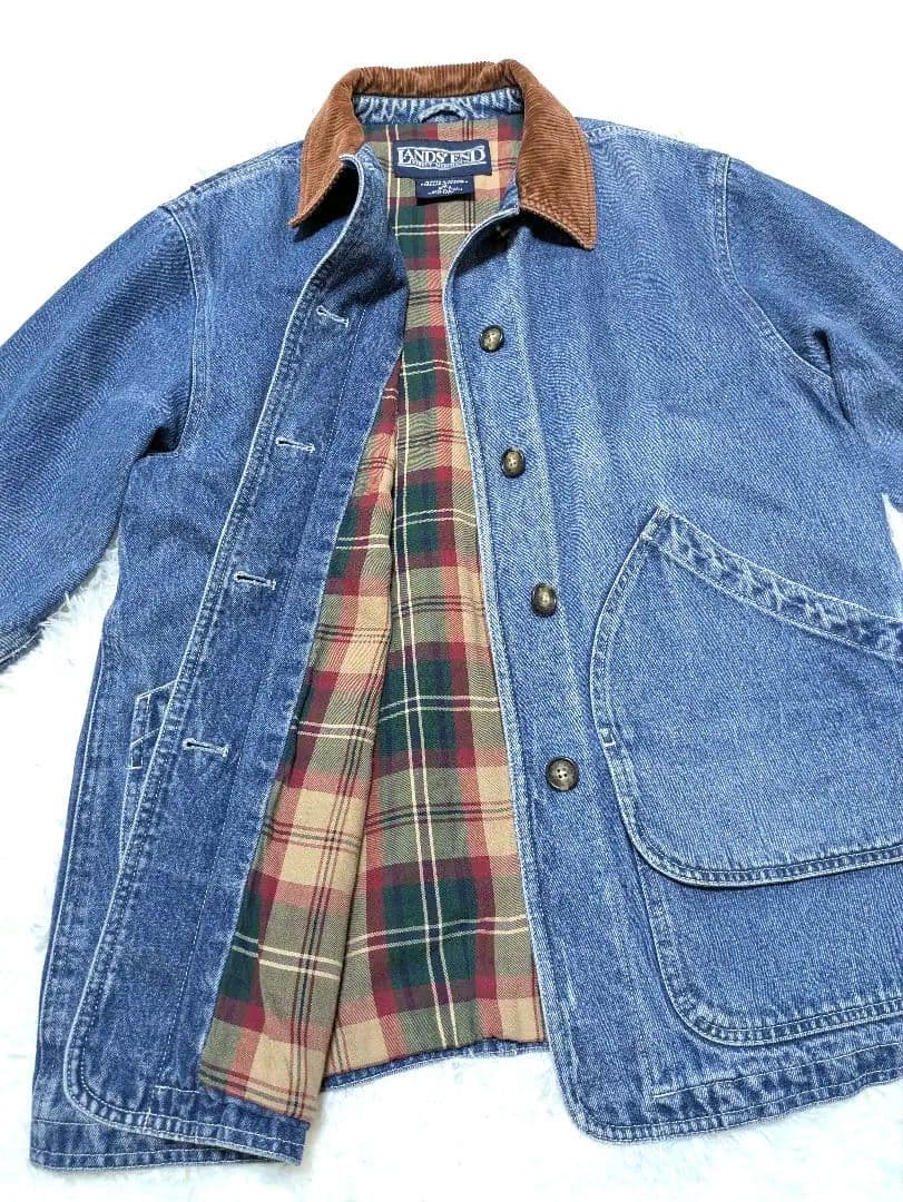 90s LANDS' ENDランズエンドデニムハンティングジャケットコーディロイ