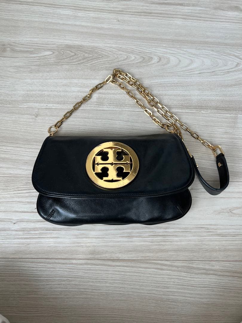 Tory Burch 黒 レザー クラッチバッグ ゴールドチェーン