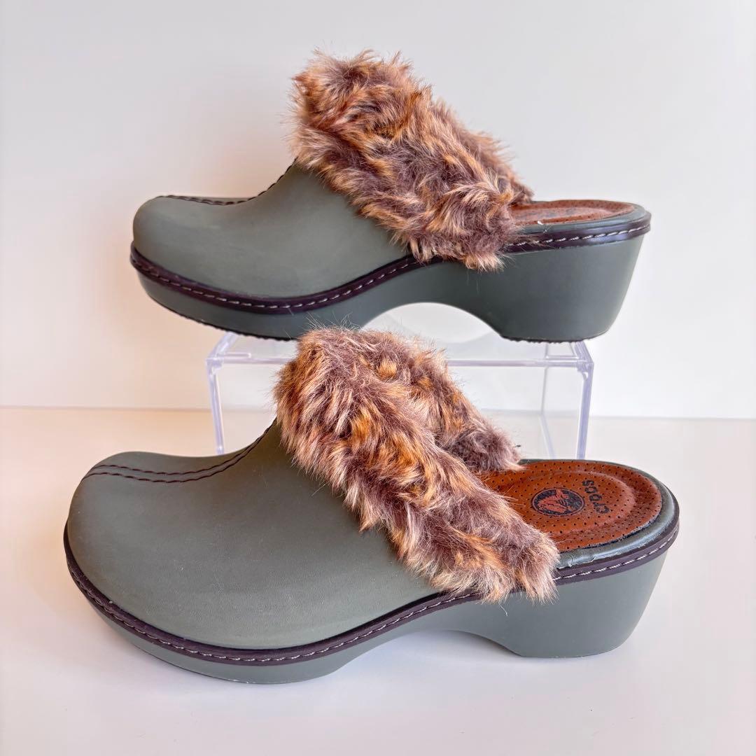 【美品】crocs コブラー　クロックス　厚底　サボ　ボア付　クロッグ