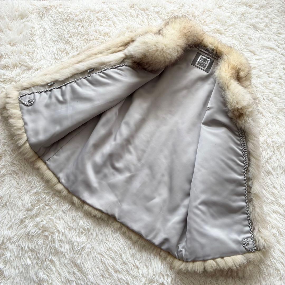 SAGA FOX 銀タグ 本毛皮コート 高級フォックスファー　11号　アイボリー