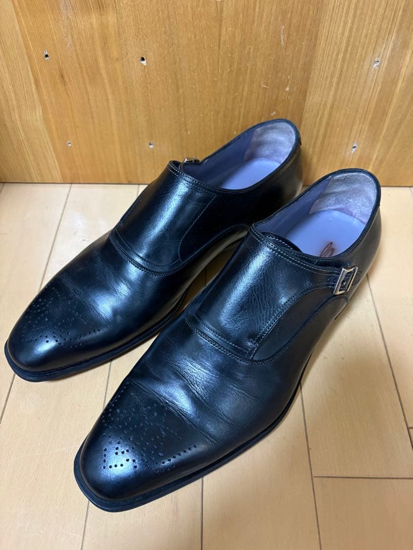 Santoni ダブルモンクストラップ ブラックレザーシューズ