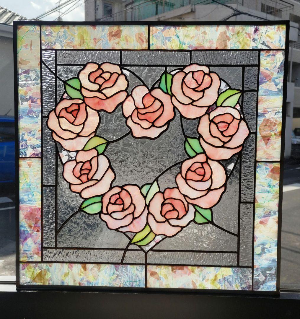 マロンケーキさま専用出品 ステンドグラスパネル 薔薇のハート