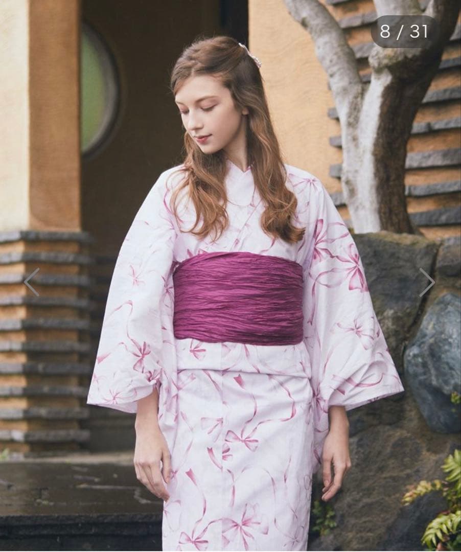 Maison de FLEUR 浴衣 ピンクリボン柄