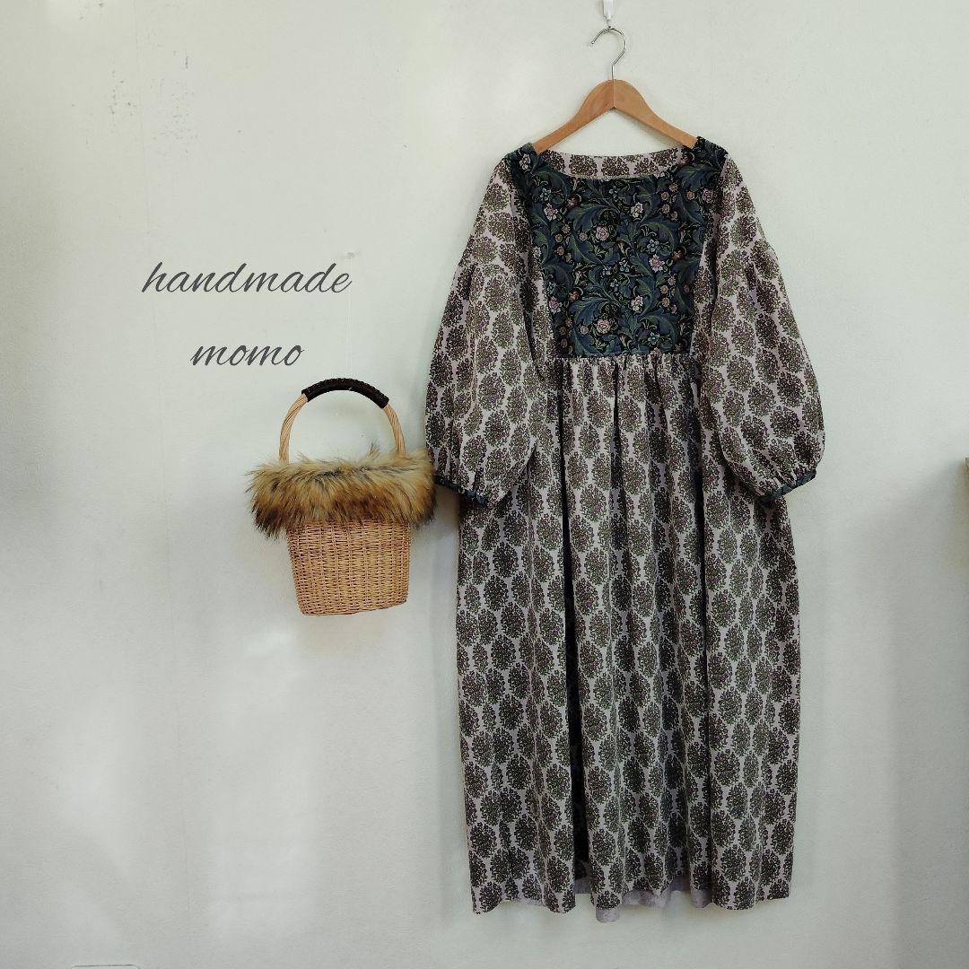 handmadeウィリアムモリス＋コーデュロイワンピースfree長袖エスニック柄