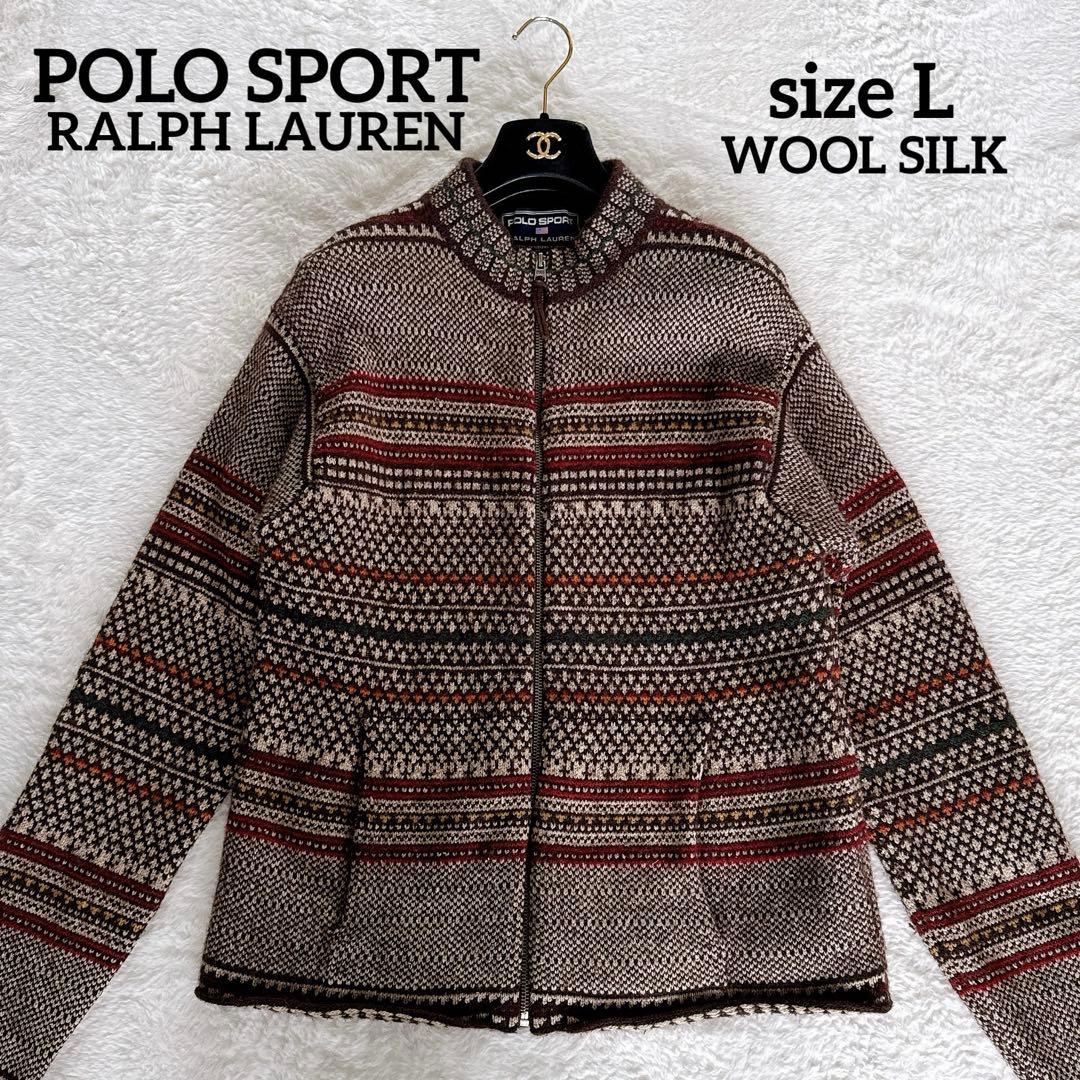 【ポロスポーツラルフローレン】ウールシルク 総柄ジップアップニットジャケット L