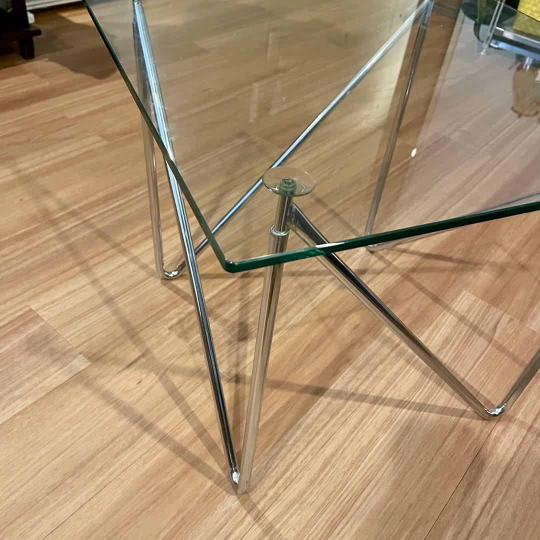 ヴィンテージ品 ■ガラス天板 ローテーブル サイドテーブル