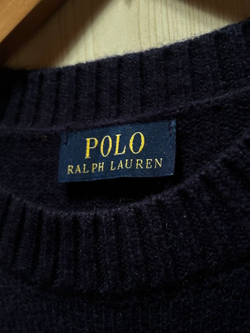 ラルフローレン 最高級 幻のカシミヤ100%ポロベアニットセーター M 紺
