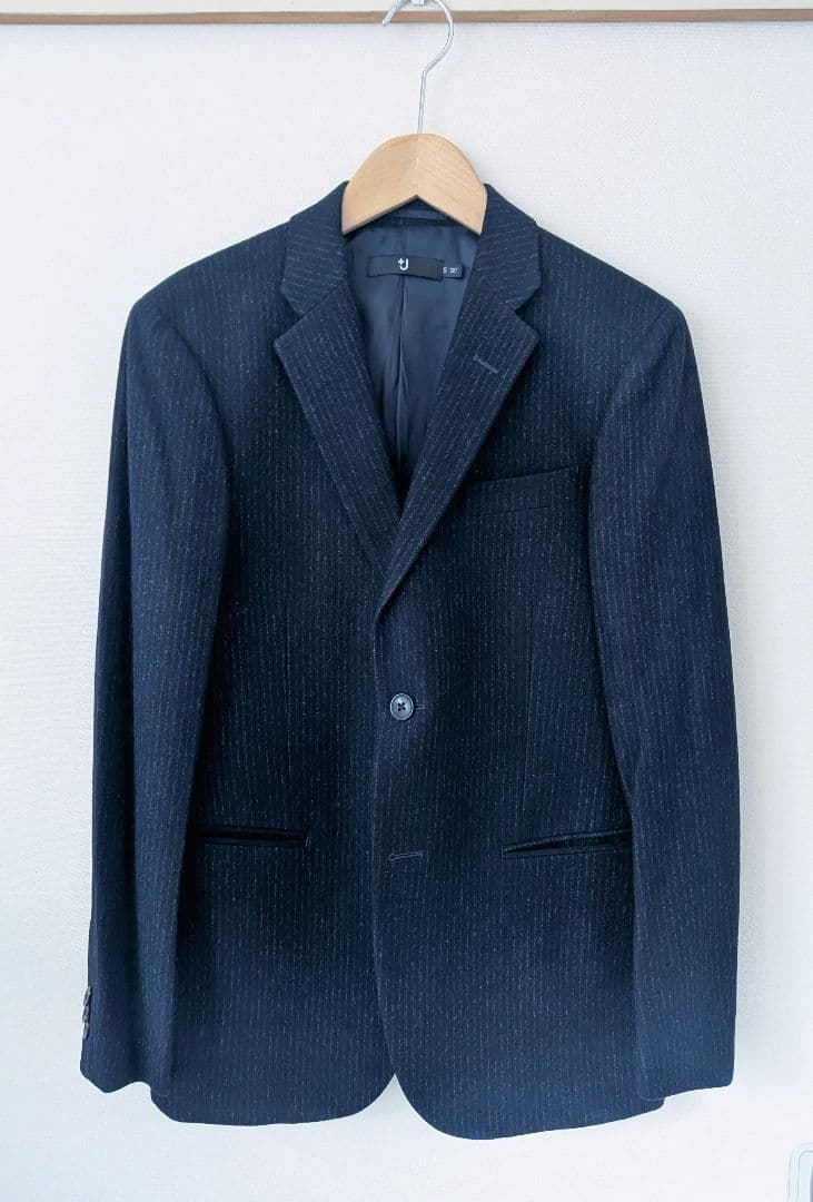 美品★+J★ ウール100% テーラードジャケット 上下 ネイビーストライプ S