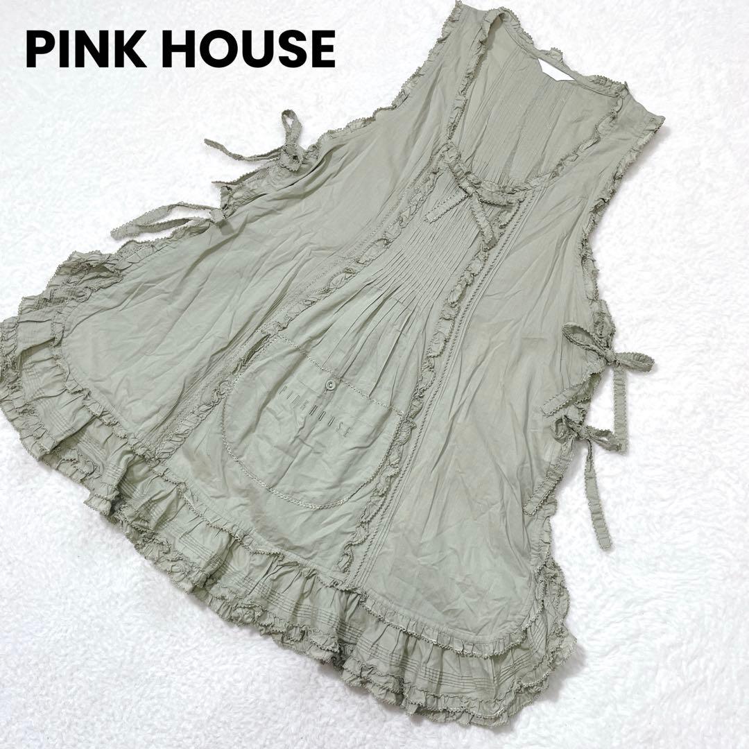 美品✨ピンクハウス ダブリエ ミントグリーン ロゴ 豪華リボン フリル レース