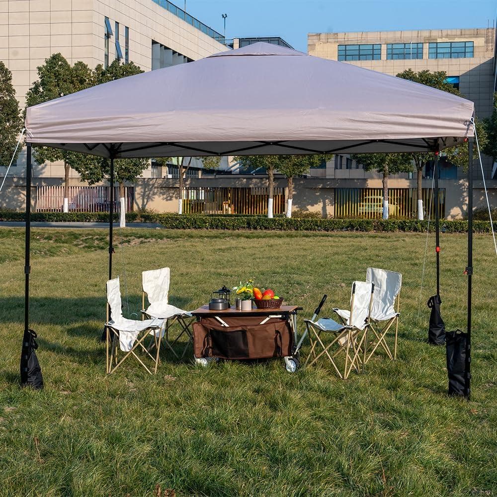 軽量ワンタッチタープテント 3m×3m 収納バッグ付き 3段階調節 グレージュ