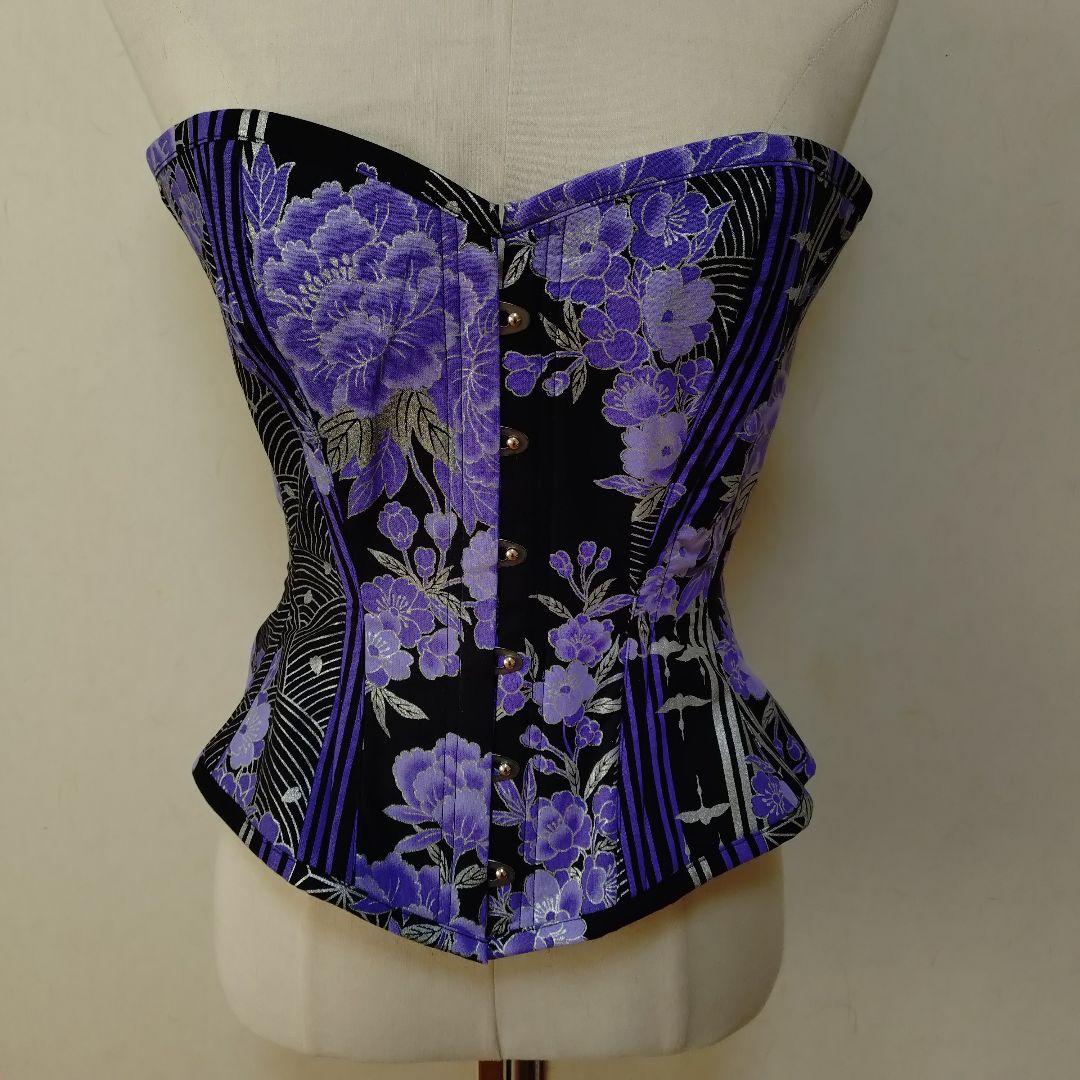 ユメ　ハンドメイド和柄ロングコルセット　Tバックショーツセット