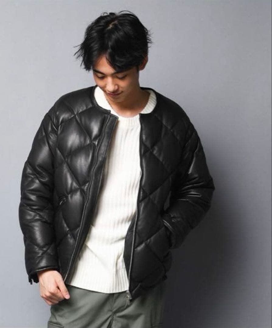 レアな名作⭐️ジャックローズ⭐️ ラムレザー ノーカラーキルト ダウンジャケット