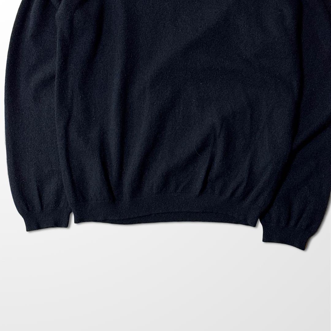 カシミヤ100% ニットポロ 黒　L ブラック　カラー　襟　古着　2ply