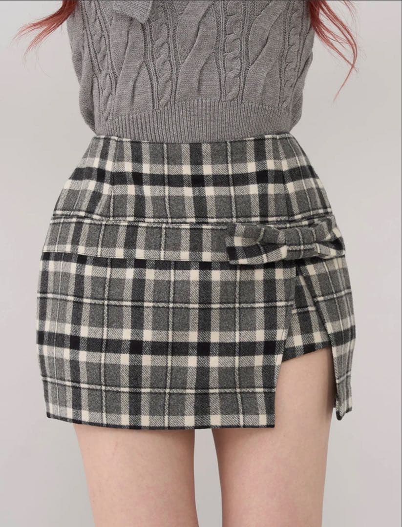 Darich スリットチェックリボンミニスカート